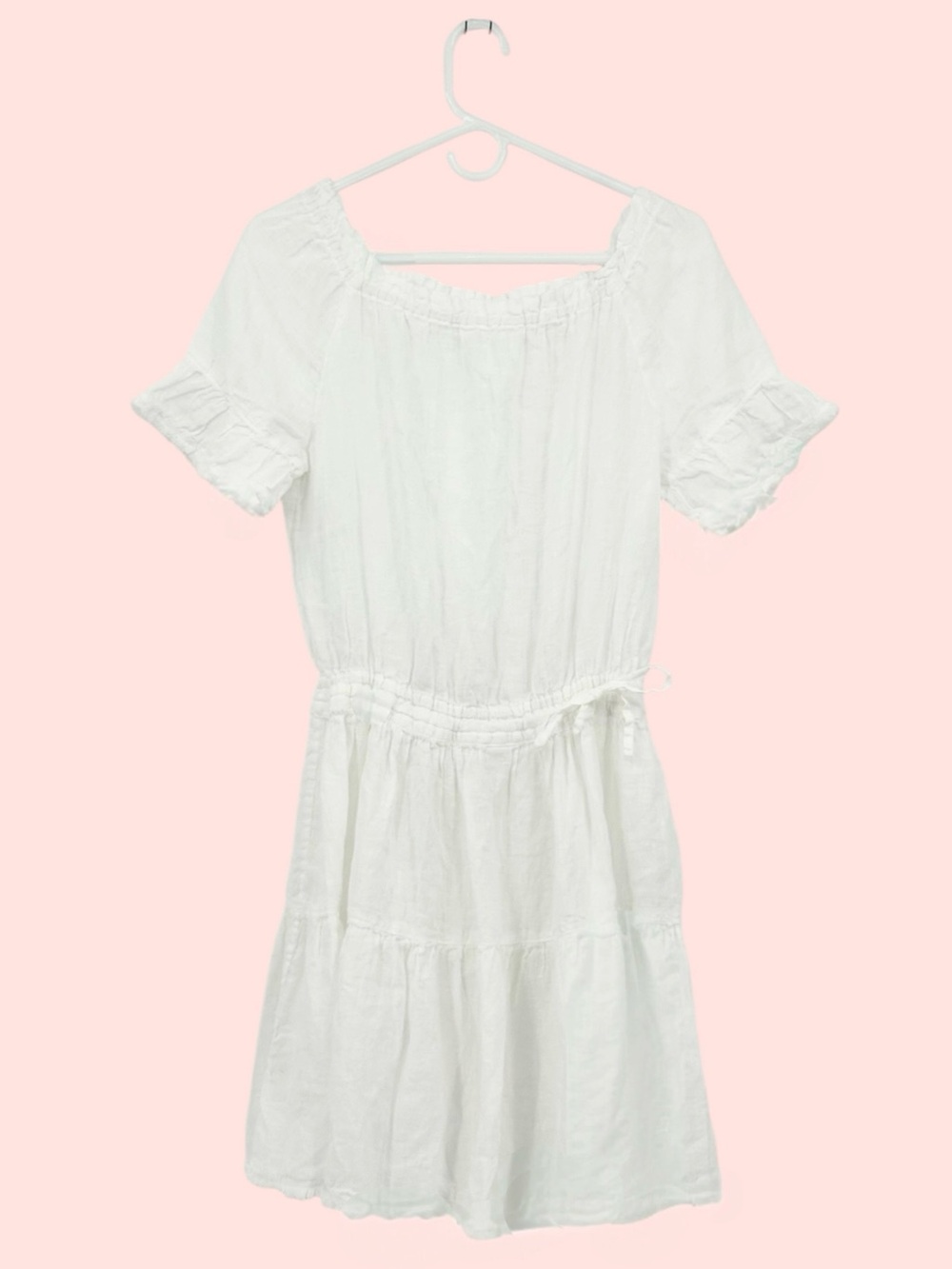 120% Lino Short Sleeve Peasant Dress